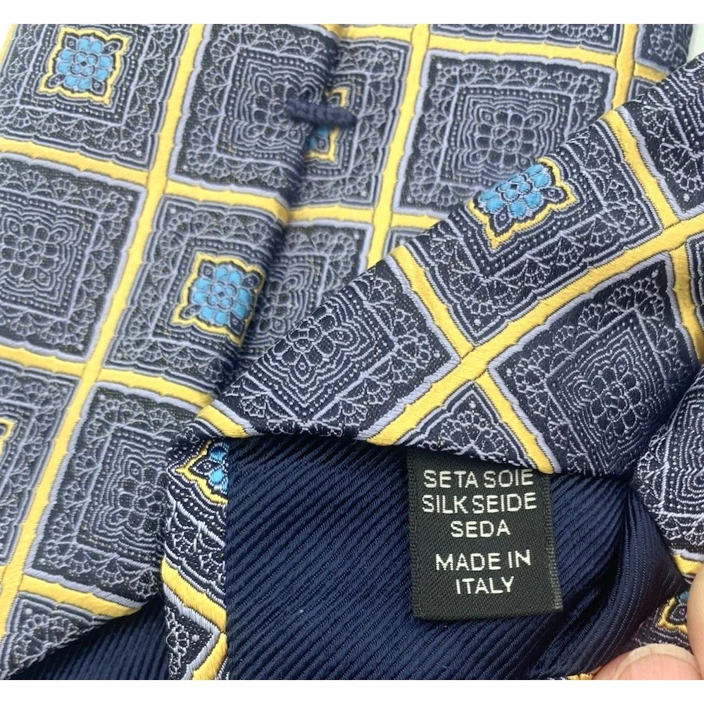 Ermenegildo Zegna Men's Neck Tie Blue Geometric‎ Made in Italy